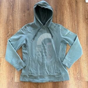 The North Face Sage Green Fleece Logo Pullover Hoodie Womens Large L Spell out